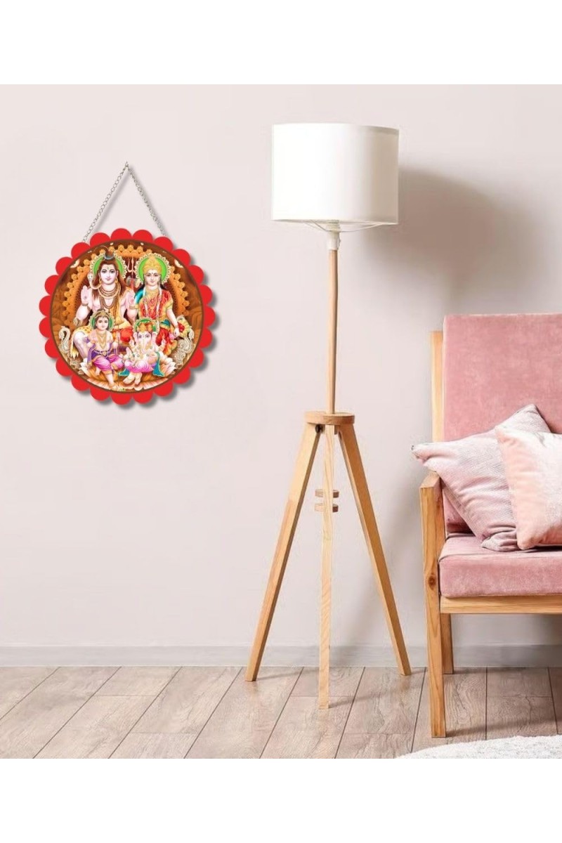 Lord Shiva And Parvathi Wall Hanging Photo Frame | 8 Inch Round Floral Design With Golden Hanging Chain | Decorative Religious Wall Decor For Home, Office, Temple & Pooja Room (F22017)