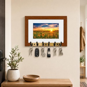 Decorative Wooden Photo Frame Key Hanger With Nature Picture, 12 X 8 Inch Wall Key Holder, 10 X 6 Inch Glossy Photo Frame, 6 Metal Hooks, Home Entrance Decor, Made In India (F38812) Decorative Wooden Photo Frame Key Hanger With Nature Picture, 12 X 8 Inch Wall Key Holder, 10 X 6 Inch Glossy Photo Frame, 6 Metal Hooks, Home Entrance Decor, Made In India (F38812)