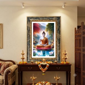 Gautam Buddha Decorative Photo Frame With White Mount | Premium Wall & Tabletop Picture Frame | Home, Office & Temple Decoration | 8x12 Inch (Pack Of 1) (F31287)