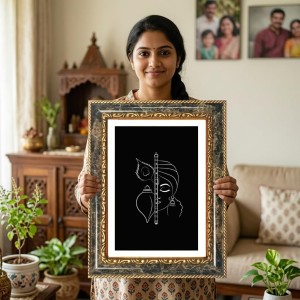 Krishna Line Art Decorative Photo Frame With White Mount | Premium Wall & Tabletop Picture Frame | Home, Office & Temple Decoration | 10x14 Inch (Pack Of 1) (F31082)
