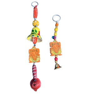 Handmade Wooden Ganesha Wall Hanging Bells for Home DÃ©cor | Colorful Hand-Painted Decorative Bells | Traditional Indian Wall Decoration for Entrance, Living Room & Pooja Room (Color May Vary)