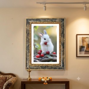 White Rabbit Holding A Red Cherry Decorative Photo Frame With White Mount | Premium Wall & Tabletop Picture Frame | Home, Office & Temple Decoration | 10x14 Inch (Pack Of 1) (F32445) White Rabbit Holding A Red Cherry Decorative Photo Frame With White Mount | Premium Wall & Tabletop Picture Frame | Home, Office & Temple Decoration | 10x14 Inch (Pack Of 1) (F32445)