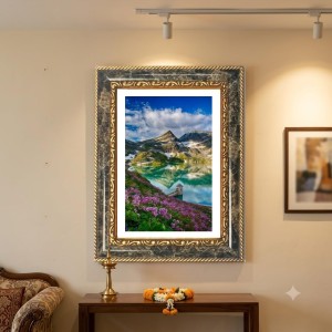 Mountain Lake Decorative Photo Frame With White Mount | Premium Wall & Tabletop Picture Frame | Home, Office & Temple Decoration | 10x14 Inch (Pack Of 1) (F31570)