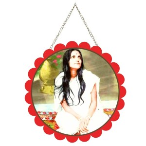 Anandamayi Maa Wall Hanging Photo Frame | 8 Inch Round Floral Design With Golden Hanging Chain | Decorative Religious Wall Decor For Home, Office, Temple & Pooja Room (F22076)