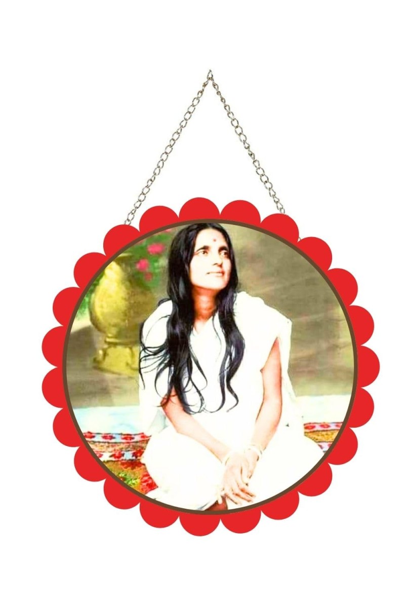 Anandamayi Maa Wall Hanging Photo Frame | 8 Inch Round Floral Design With Golden Hanging Chain | Decorative Religious Wall Decor For Home, Office, Temple & Pooja Room (F22076)