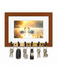 Decorative Wooden Photo Frame Key Hanger With Nature Picture, 12 X 8 Inch Wall Key Holder, 10 X 6 Inch Glossy Photo Frame, 6 Metal Hooks, Home Entrance Decor, Made In India (F38637)