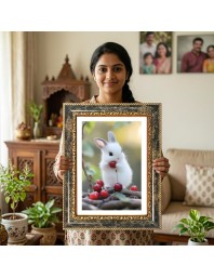 White Rabbit Holding A Red Cherry Decorative Photo Frame With White Mount | Premium Wall & Tabletop Picture Frame | Home, Office & Temple Decoration | 10x14 Inch (Pack Of 1) (F32445)