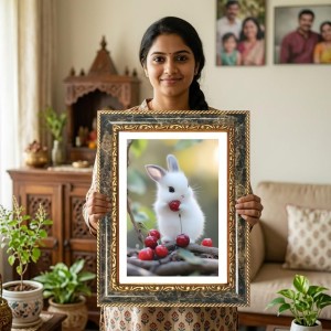 White Rabbit Holding A Red Cherry Decorative Photo Frame With White Mount | Premium Wall & Tabletop Picture Frame | Home, Office & Temple Decoration | 10x14 Inch (Pack Of 1) (F32445) White Rabbit Holding A Red Cherry Decorative Photo Frame With White Mount | Premium Wall & Tabletop Picture Frame | Home, Office & Temple Decoration | 10x14 Inch (Pack Of 1) (F32445)
