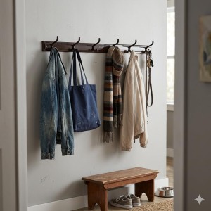 Wall Mounted Clothes Hanger Rack with 6 Hooks | Heavy Duty Metal Wall Hanger for Clothes, Towels, Bags, Keys & Accessories | Space Saving Wall Organizer for Home, Bedroom, Bathroom & Office