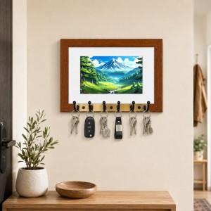 Decorative Wooden Photo Frame Key Hanger With Nature Picture, 12 X 8 Inch Wall Key Holder, 10 X 6 Inch Glossy Photo Frame, 6 Metal Hooks, Home Entrance Decor, Made In India (F38861) Decorative Wooden Photo Frame Key Hanger With Nature Picture, 12 X 8 Inch Wall Key Holder, 10 X 6 Inch Glossy Photo Frame, 6 Metal Hooks, Home Entrance Decor, Made In India (F38861)