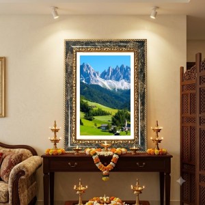Mountain Village Decorative Photo Frame With White Mount | Premium Wall & Tabletop Picture Frame | Home, Office & Temple Decoration | 10x14 Inch (Pack Of 1) (F31454)