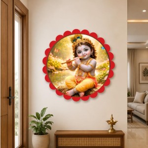 Lord Krishna Wall Hanging Photo Frame | 8 Inch Round Floral Design With Golden Hanging Chain | Decorative Religious Wall Decor For Home, Office, Temple & Pooja Room (F21962) Lord Krishna Wall Hanging Photo Frame | 8 Inch Round Floral Design With Golden Hanging Chain | Decorative Religious Wall Decor For Home, Office, Temple & Pooja Room (F21962)