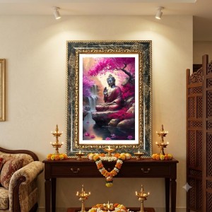 Gautam Buddha Decorative Photo Frame With White Mount | Premium Wall & Tabletop Picture Frame | Home, Office & Temple Decoration | 8x12 Inch (Pack Of 1) (F31395)