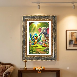Vibrant Jungle Animal Scene. Decorative Photo Frame With White Mount | Premium Wall & Tabletop Picture Frame | Home, Office & Temple Decoration | 10x14 Inch (Pack Of 1) (F32686)