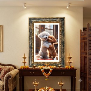 Two Puppies Decorative Photo Frame With White Mount | Premium Wall & Tabletop Picture Frame | Home, Office & Temple Decoration | 8x12 Inch (Pack Of 1) (F32592)
