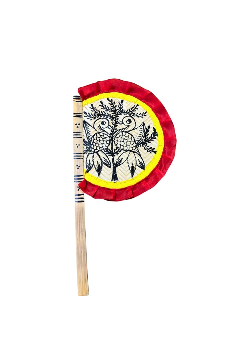 Handmade Bamboo Hand Fan (Hatpakha) â€“ Traditional Hand-Painted Handheld Fan for Cool Air, Home DÃ©cor, Festivals & Puja (Birds)