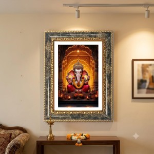 Lord Ganeshaa Decorative Photo Frame With White Mount | Premium Wall & Tabletop Picture Frame | Home, Office & Temple Decoration | 8x12 Inch (Pack Of 1) (F33032)