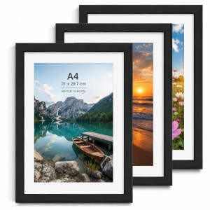 Black A4 Photo Frame Set of 3 | Empty Picture Frames with Transparent Front Cover | Wall Mount & Tabletop Display | Modern Photo Frames for Photos, Certificates & Posters | Home, Office, Living Room & Bedroom Decor