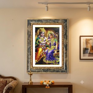 Radhaa Krishna Decorative Photo Frame With White Mount | Premium Wall & Tabletop Picture Frame | Home, Office & Temple Decoration | 8x12 Inch (Pack Of 1) (F31429)
