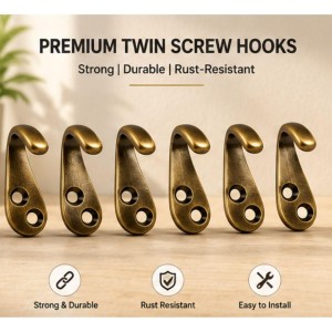 Metal Golden Wall Hook for Home Organization |Wall Mounted Hooks for Clothes, Bags, Coats, Hats, Keys & Towels | Curtain Holdback Hooks | Includes 12 Screws | Pack of 6