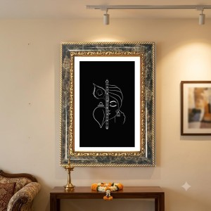 Krishna Line Art Decorative Photo Frame With White Mount | Premium Wall & Tabletop Picture Frame | Home, Office & Temple Decoration | 10x14 Inch (Pack Of 1) (F31082)