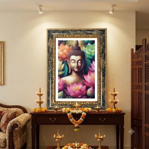 Buddha Decorative Photo Frame With White Mount | Premium Wall & Tabletop Picture Frame | Home, Office & Temple Decoration | 10x14 Inch (Pack Of 1) (F32671)