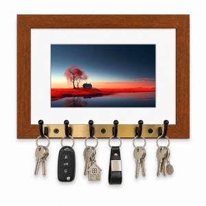 Decorative Wooden Photo Frame Key Hanger With Nature Picture, 12 X 8 Inch Wall Key Holder, 10 X 6 Inch Glossy Photo Frame, 6 Metal Hooks, Home Entrance Decor, Made In India (F38882) Decorative Wooden Photo Frame Key Hanger With Nature Picture, 12 X 8 Inch Wall Key Holder, 10 X 6 Inch Glossy Photo Frame, 6 Metal Hooks, Home Entrance Decor, Made In India (F38882)