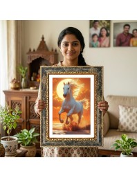 Horse Decorative Photo Frame With White Mount | Premium Wall & Tabletop Picture Frame | Home, Office & Temple Decoration | 8x12 Inch (Pack Of 1) (F32533)