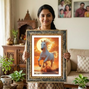 Horse Decorative Photo Frame With White Mount | Premium Wall & Tabletop Picture Frame | Home, Office & Temple Decoration | 8x12 Inch (Pack Of 1) (F32533)