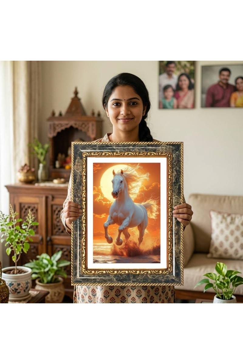 Horse Decorative Photo Frame With White Mount | Premium Wall & Tabletop Picture Frame | Home, Office & Temple Decoration | 8x12 Inch (Pack Of 1) (F32533)