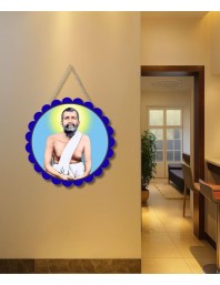 Ramakrishna Paramahamsa Wall Hanging Photo Frame | 8 Inch Round Floral Design With Golden Hanging Chain | Decorative Religious Wall Decor For Home, Office, Temple & Pooja Room (F21751)