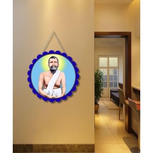 Ramakrishna Paramahamsa Wall Hanging Photo Frame | 8 Inch Round Floral Design With Golden Hanging Chain | Decorative Religious Wall Decor For Home, Office, Temple & Pooja Room (F21751)