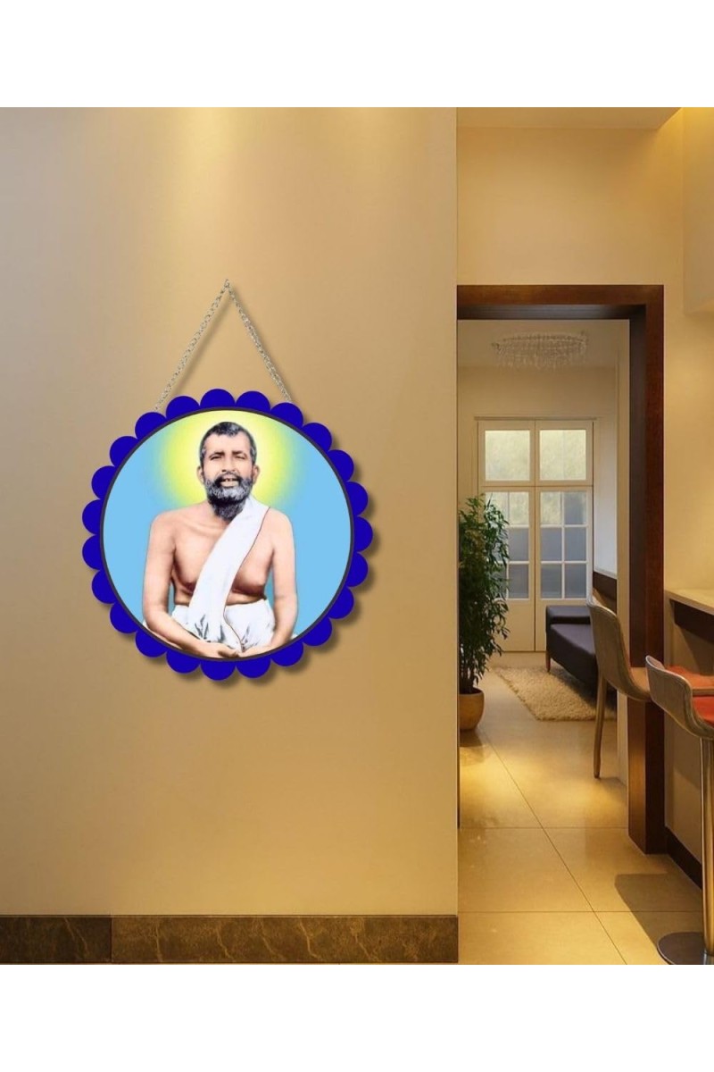 Ramakrishna Paramahamsa Wall Hanging Photo Frame | 8 Inch Round Floral Design With Golden Hanging Chain | Decorative Religious Wall Decor For Home, Office, Temple & Pooja Room (F21751)
