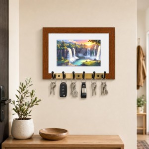 Decorative Wooden Photo Frame Key Hanger With Nature Picture, 12 X 8 Inch Wall Key Holder, 10 X 6 Inch Glossy Photo Frame, 6 Metal Hooks, Home Entrance Decor, Made In India (F38698) Decorative Wooden Photo Frame Key Hanger With Nature Picture, 12 X 8 Inch Wall Key Holder, 10 X 6 Inch Glossy Photo Frame, 6 Metal Hooks, Home Entrance Decor, Made In India (F38698)