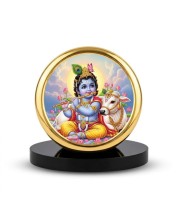 Car Dashboard/Table Top Lord Krishna Metal Golden Photo Stand 2x2 Inches, Compact & Stylish Spiritual Display For Car, Home & Office (Pack Of 1) (F24747)