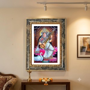 Saraswati Decorative Photo Frame With White Mount | Premium Wall & Tabletop Picture Frame | Home, Office & Temple Decoration | 8x12 Inch (Pack Of 1) (F31415)