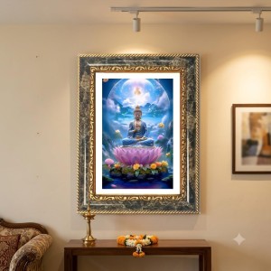 Buddha Decorative Photo Frame With White Mount | Premium Wall & Tabletop Picture Frame | Home, Office & Temple Decoration | 8x12 Inch (Pack Of 1) (F31445)