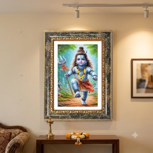 Lord Shiva (Baby Shiva/Bala Shiva) Decorative Photo Frame With White Mount | Premium Wall & Tabletop Picture Frame | Home, Office & Temple Decoration | 8x12 Inch (Pack Of 1) (F32420)