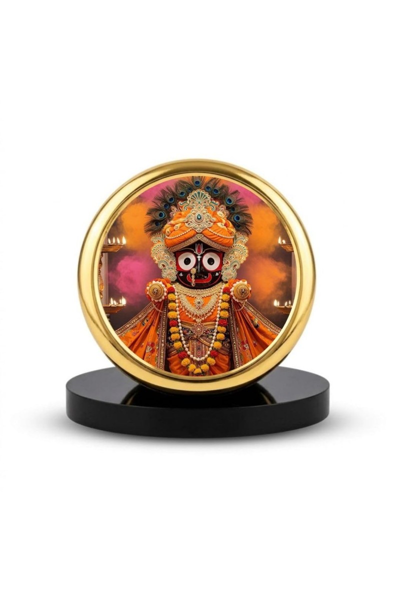 Car Dashboard/Table Top Jay Jagannath Metal Golden Photo Stand 2x2 Inches, Compact & Stylish Spiritual Display For Car, Home & Office (Pack Of 1) (F24708)