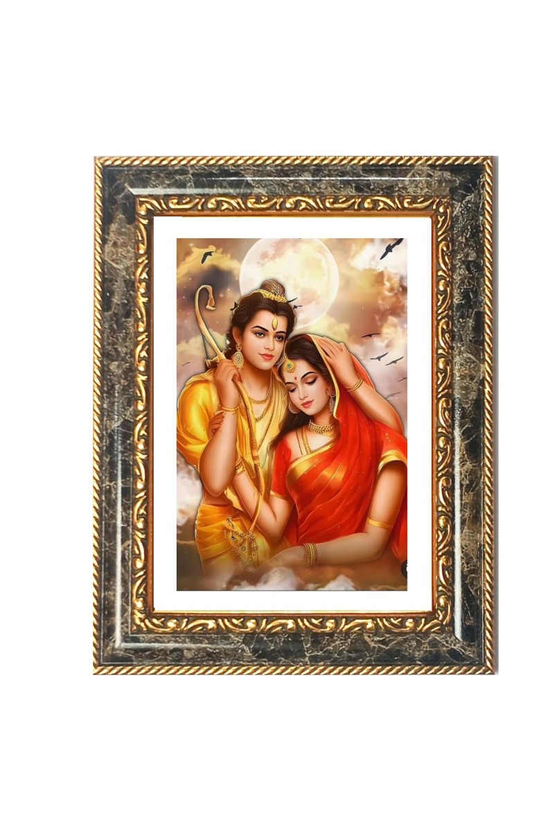 Lord Ram And Sita Decorative Photo Frame With White Mount | Premium Wall & Tabletop Picture Frame | Home, Office & Temple Decoration | 8x12 Inch (Pack Of 1) (F32514)
