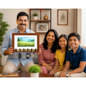 Decorative Wooden Photo Frame Key Hanger With Nature Picture, 12 X 8 Inch Wall Key Holder, 10 X 6 Inch Glossy Photo Frame, 6 Metal Hooks, Home Entrance Decor, Made In India (F38854) Decorative Wooden Photo Frame Key Hanger With Nature Picture, 12 X 8 Inch Wall Key Holder, 10 X 6 Inch Glossy Photo Frame, 6 Metal Hooks, Home Entrance Decor, Made In India (F38854)