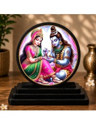 Car Dashboard Wooden Lord Shiva and Parvati Showpiece | 4 X 4.5 Inch Sublimation Printed Decorative Stand | 4 Mm MDF | Home Decor | Made in India (F33297)