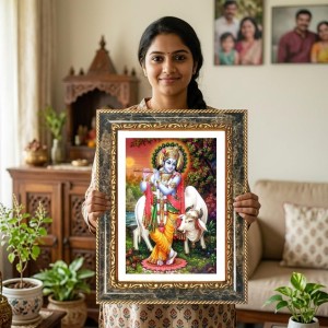 Krishna Decorative Photo Frame With White Mount | Premium Wall & Tabletop Picture Frame | Home, Office & Temple Decoration | 8x12 Inch (Pack Of 1) (F32479) Krishna Decorative Photo Frame With White Mount | Premium Wall & Tabletop Picture Frame | Home, Office & Temple Decoration | 8x12 Inch (Pack Of 1) (F32479)