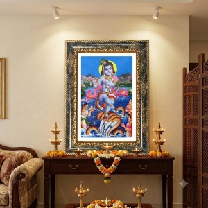 Lord Krishna Decorative Photo Frame With White Mount | Premium Wall & Tabletop Picture Frame | Home, Office & Temple Decoration | 8x12 Inch (Pack Of 1) (F31285)