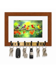 Decorative Wooden Photo Frame Key Hanger With Nature Picture, 12 X 8 Inch Wall Key Holder, 10 X 6 Inch Glossy Photo Frame, 6 Metal Hooks, Home Entrance Decor, Made In India (F38685)