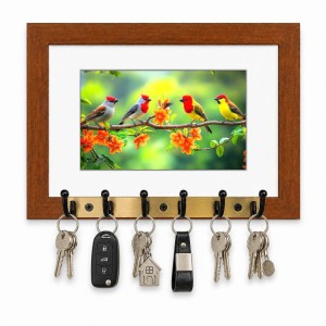 Decorative Wooden Photo Frame Key Hanger With Nature Picture, 12 X 8 Inch Wall Key Holder, 10 X 6 Inch Glossy Photo Frame, 6 Metal Hooks, Home Entrance Decor, Made In India (F38685) Decorative Wooden Photo Frame Key Hanger With Nature Picture, 12 X 8 Inch Wall Key Holder, 10 X 6 Inch Glossy Photo Frame, 6 Metal Hooks, Home Entrance Decor, Made In India (F38685)