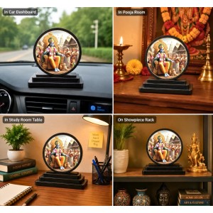 Car Dashboard Wooden Lord Krishna Showpiece | 4 X 4.5 Inch Sublimation Printed Decorative Stand | 4 Mm MDF | Home Decor | Made in India (F33421)