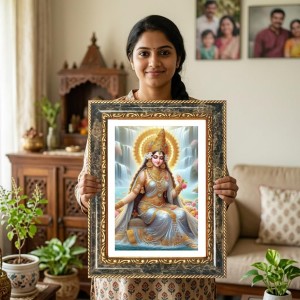 Saraswati Decorative Photo Frame With White Mount | Premium Wall & Tabletop Picture Frame | Home, Office & Temple Decoration | 8x12 Inch (Pack Of 1) (F31474)