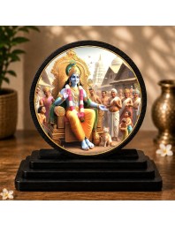 Car Dashboard Wooden Lord Krishna Showpiece | 4 X 4.5 Inch Sublimation Printed Decorative Stand | 4 Mm MDF | Home Decor | Made in India (F33421)