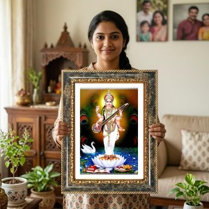 Saraswati Decorative Photo Frame With White Mount | Premium Wall & Tabletop Picture Frame | Home, Office & Temple Decoration | 10x14 Inch (Pack Of 1) (F31528)